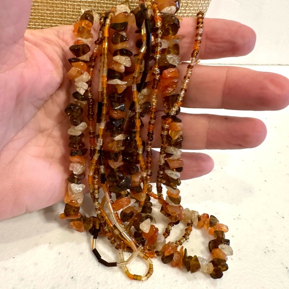 Multi-color Genuine Gemstone & Glass Bead Necklace multistrand, quartz carnelian - Picture 8 of 11